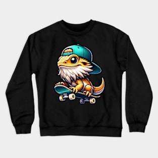 Cute Skateboarding Bearded Dragon Crewneck Sweatshirt